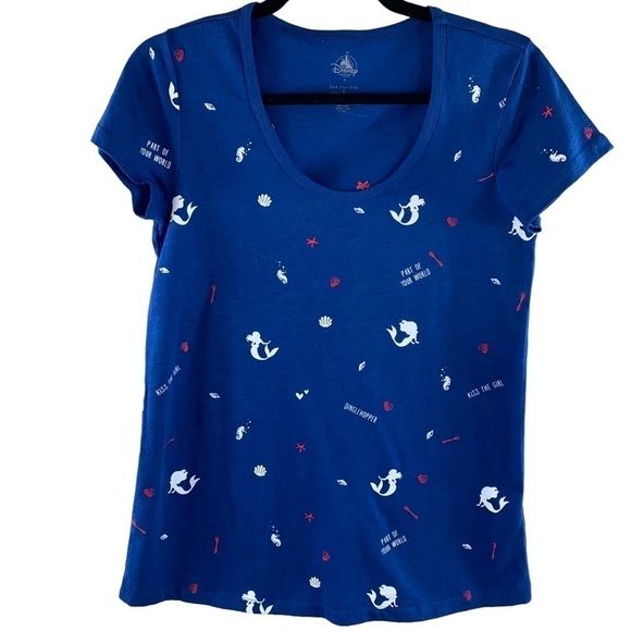 Disney Women's Little Mermaid Ariel‎ Shirt Dark Blue V Neck Short Sleeve Sz M - Picture 2 of 8